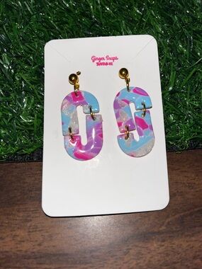 Colorblock Resin Link Earrings - Pink & Blue
